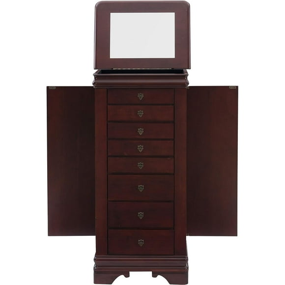 Vintage Jewelry Armoire - Victorian Style Storage Cabinet with Mirror - Bedroom Organizer - Cherry Finish (42.88"H)