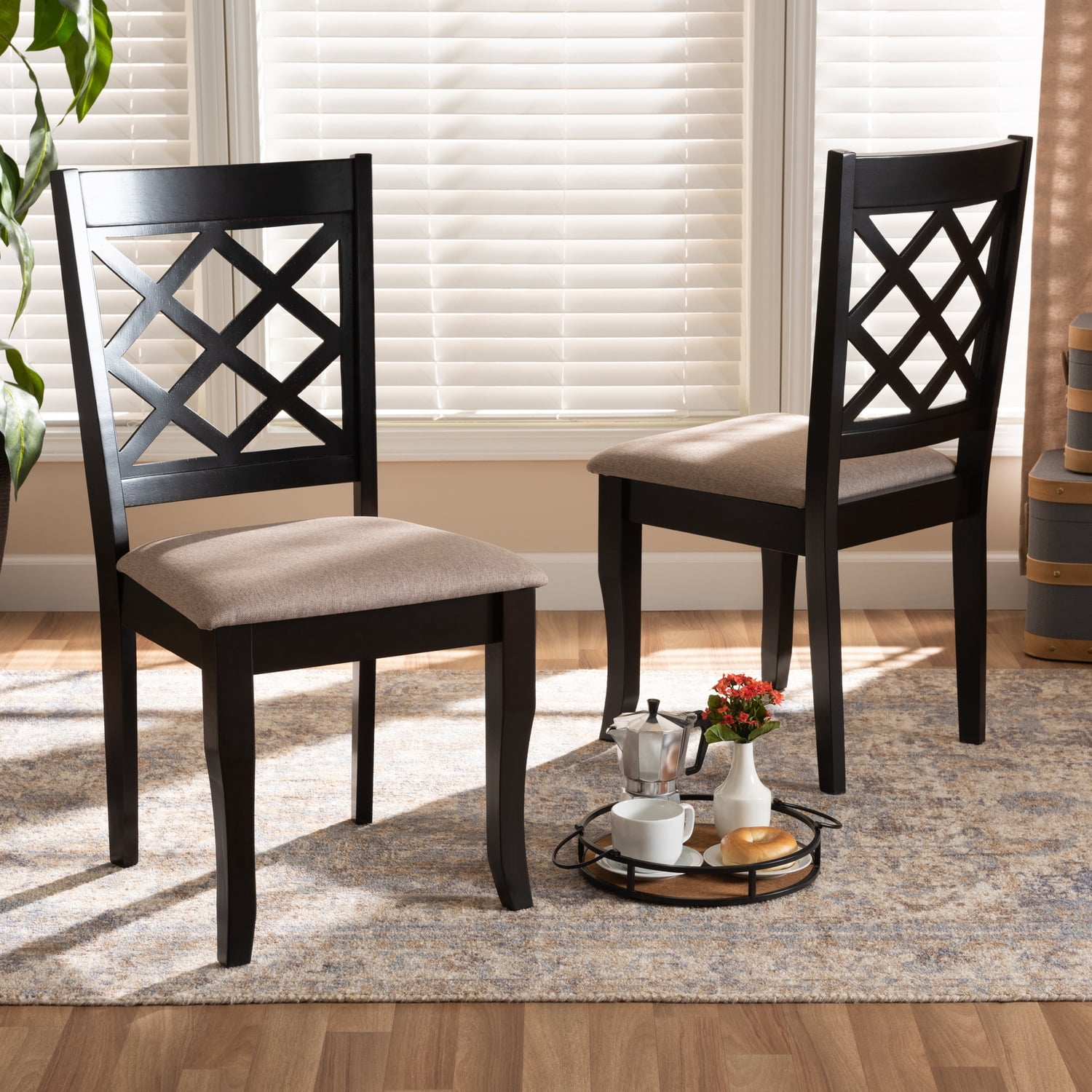 Vintage Dining Chair Set Modern Fabric Upholstered Wood Chairs Dark