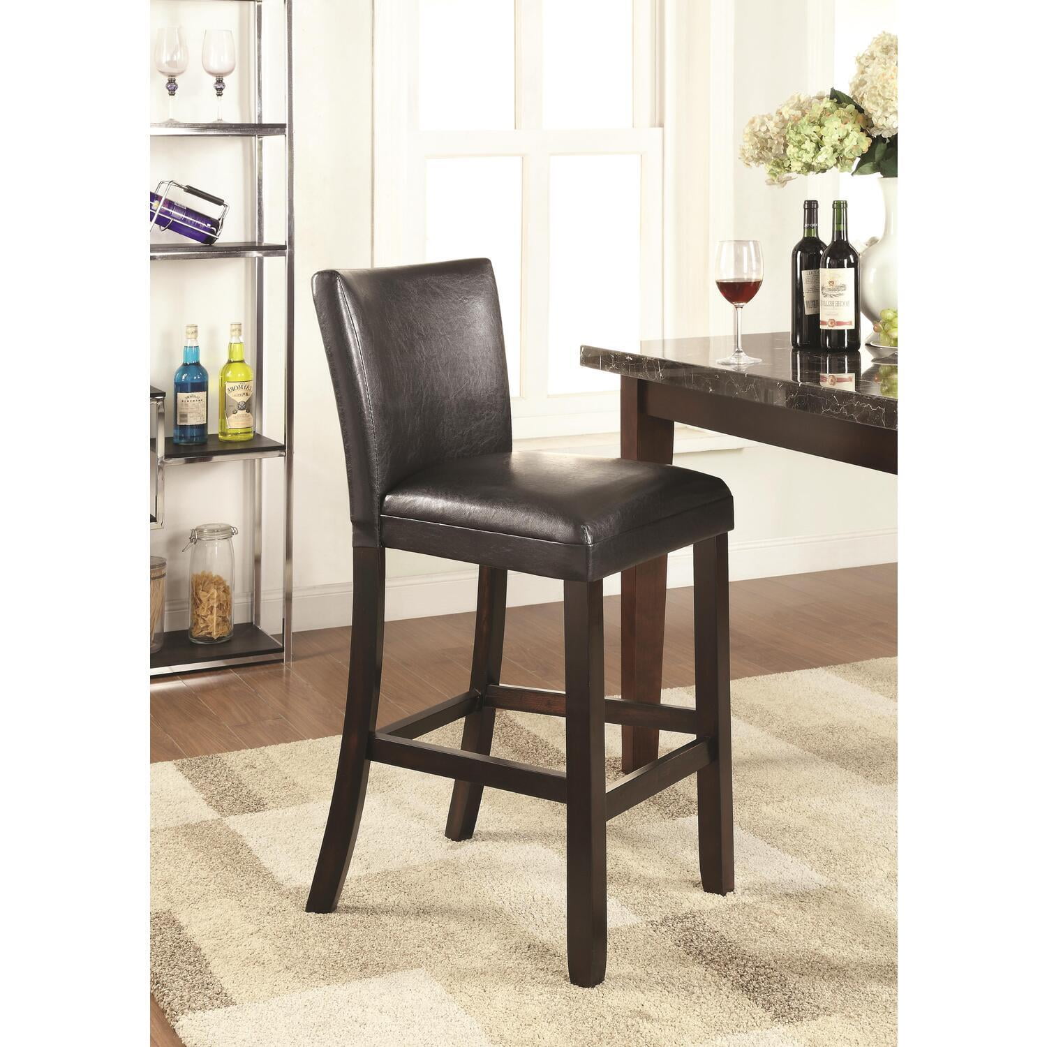 Brown Leather and Wood 44.5" Bar Stool with Foot Rail