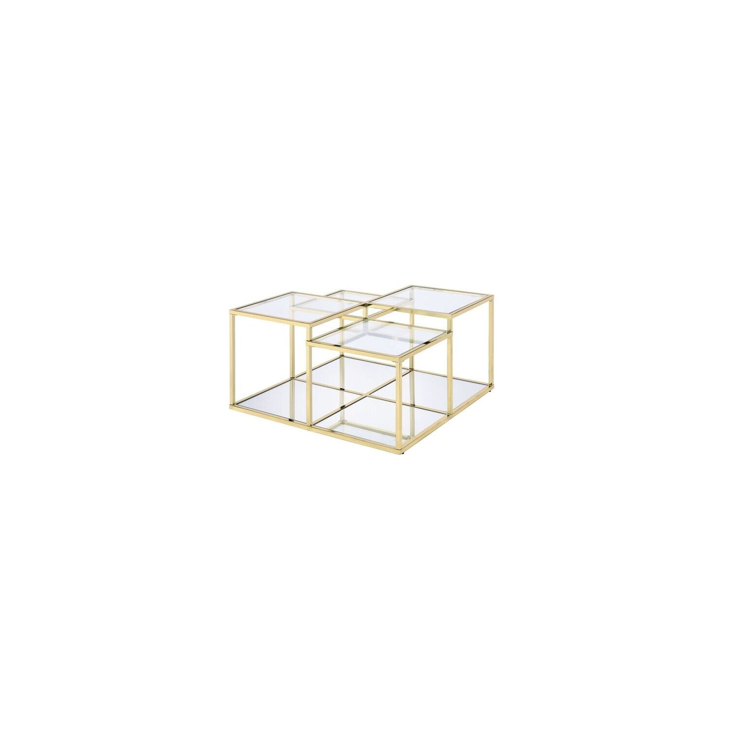 34" Clear Glass and Gold Square Coffee Table