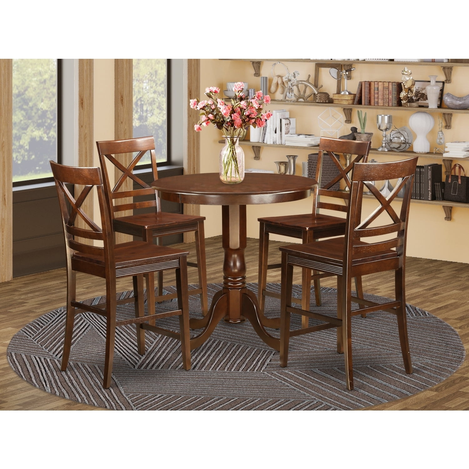 Counter Height Table Set - 5 Piece Pub Table & Stools - Round Kitchen ...