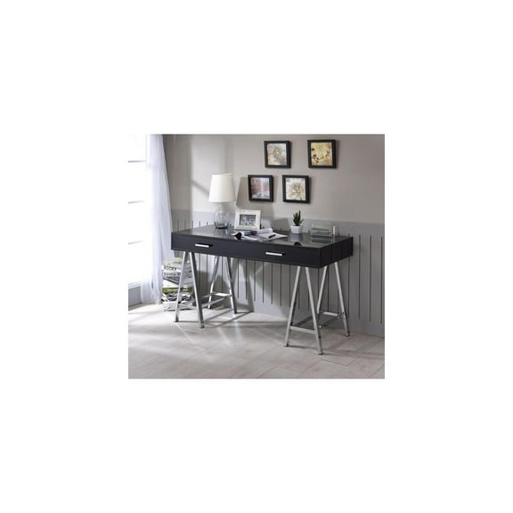 HomeStock Victorian Virtue Desk, Black High Gloss & Chrome