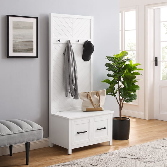 Hall Tree with StorageEntryway OrganizerWhite Finish19" x 30" x 70"