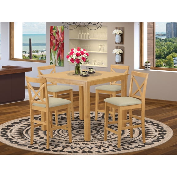 Counter Height Table Set - 5 Piece Kitchen Dining Set - Linen Fabric Chairs - 42x42 Inch Table