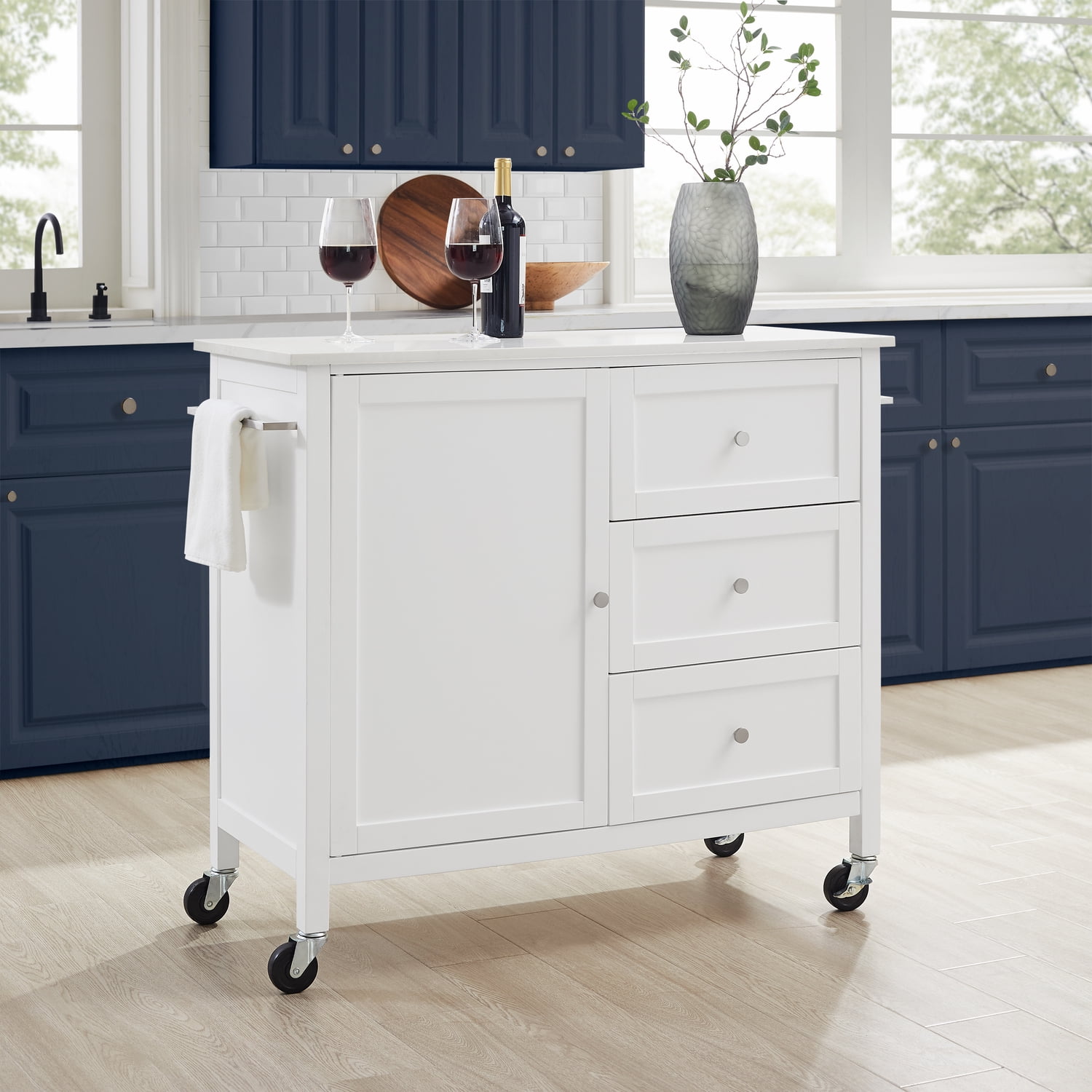Kitchen Island Cart with Stone Top - Portable Kitchen Storage Island, Modern Kitchen Furniture