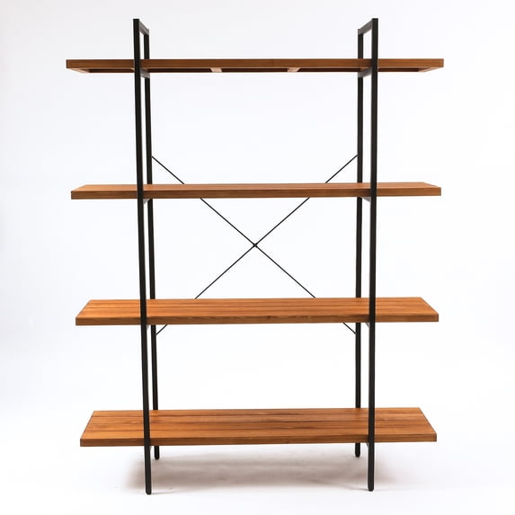 HomeStock Vintage Variety 4-Shelf 66.5" H X 51.2" W Pine Wood Metal Frame Etagere Bookcase