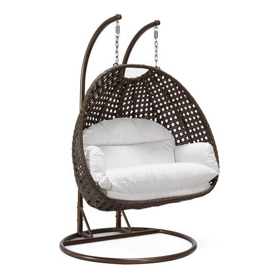 2 Person Wicker Hanging Egg Chair - Outdoor Porch Swing Seat - Vintage Brown Patio Furniture