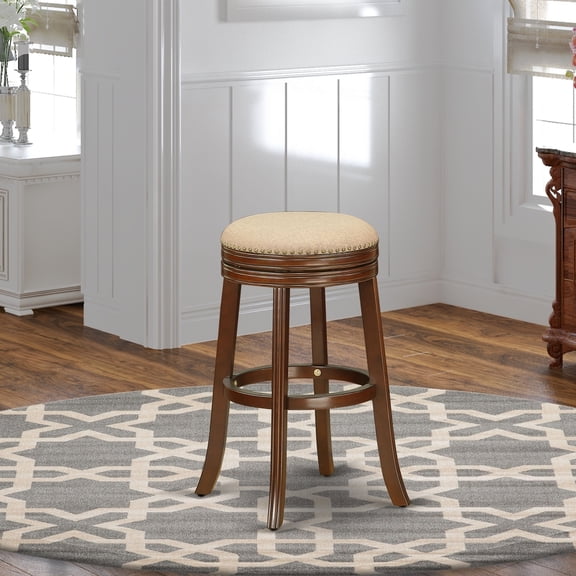 Counter Height Bar Stools - Vintage Kitchen Chairs, 30 Inch Mocha PU Leather, Swivel Barstool