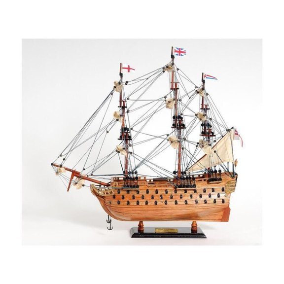 HMS Victory Model Ship Display Case - Vintage Nautical Decor for Home Office - Fully Assembled Miniature Ship in Case