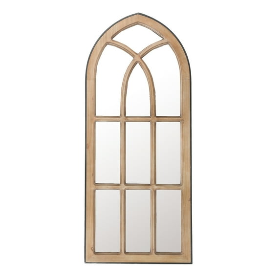 HomeStock Vintage Variety Natural Wood Finish Accent Arched Window Wall Mirror
