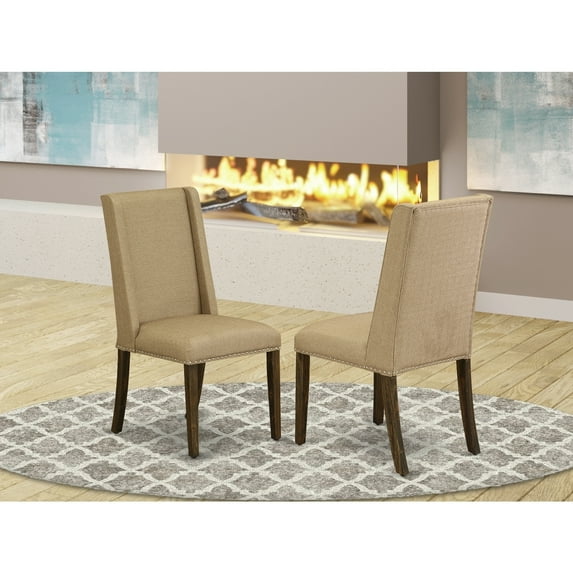 Vintage Parson Chair - Elegant Dining Room Accent - Dark Khaki Fabric - Set of 2