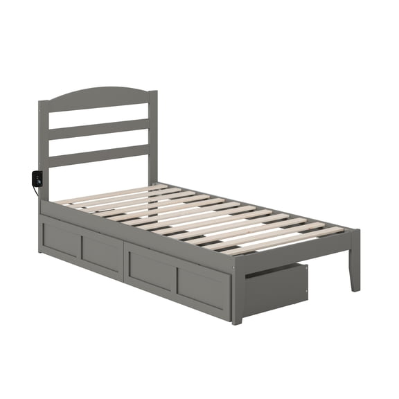 Twin Bed with Drawers - Grey Storage Platform Bed Frame - Vintage Style Bed