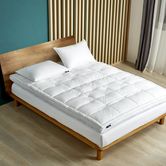 Mattress Topper Full Size - 2 Inch Fiber Pillow Top - Soft Cotton Mattress Pad - Feather Bed - White