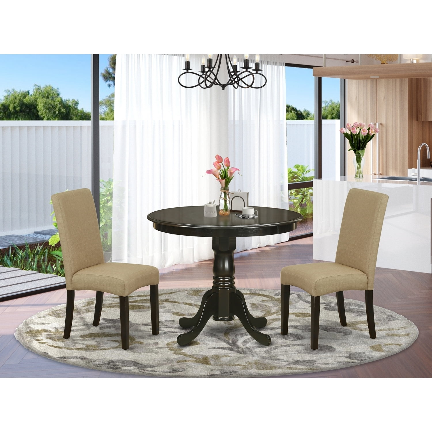 Round Dining Table Set 36 Inch - Vintage Parsons Chairs, Cappuccino ...