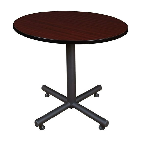 Round Breakroom Table - 42" Mahogany Adjustable Conference Table - Portable Office Meeting Table