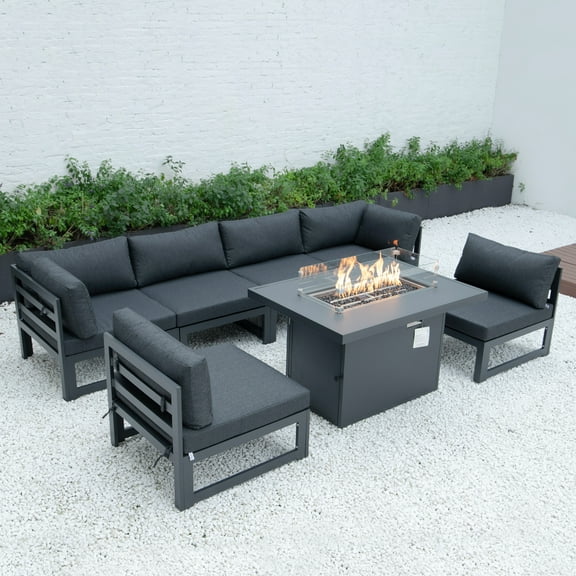 Patio Sectional Set 7-Piece Outdoor Furniture W/ Fire Pit Table & Cushions