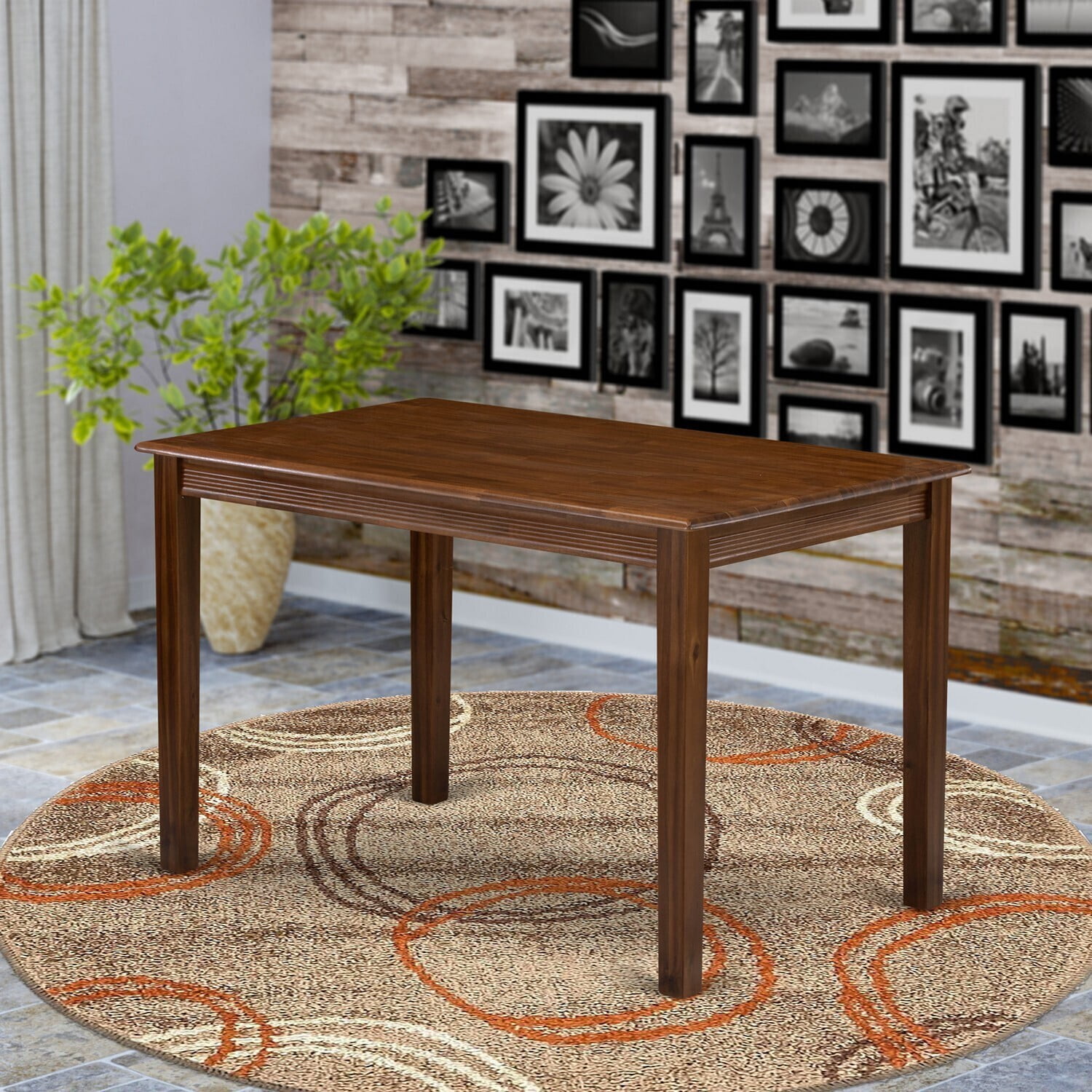 Modern Rectangular Dining Table - Walnut Finish Kitchen Table with 4 ...