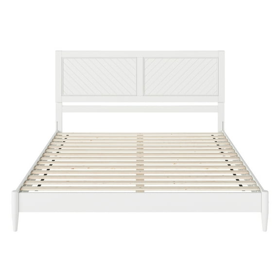 King Size Wood Platform Bed - Low Profile Modern Bed Frame, White Finish