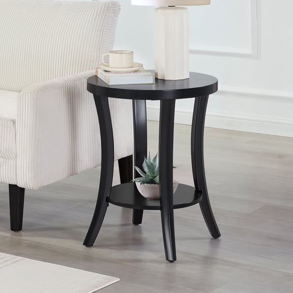 HomeStock Vintage Visions Round End Table with Shelf - Stylish Classic 2-Tier Shelving with Veneer Finish for Modern & Timeless decor