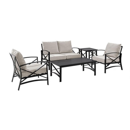 5-Piece Outdoor Conversation Set - Metal Patio Furniture Set Oatmeal Bronze-Color:Oil Rubbed Bronze/Oatmeal
