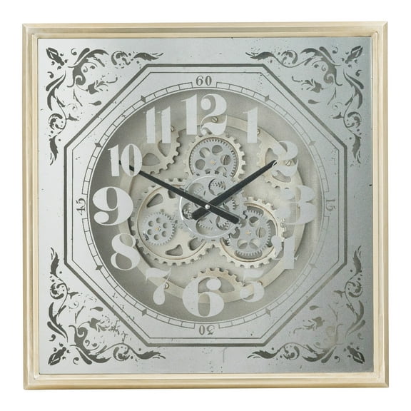 Gear Wall Clock - 24" Silver Mirror Case - Decorative Home Accent