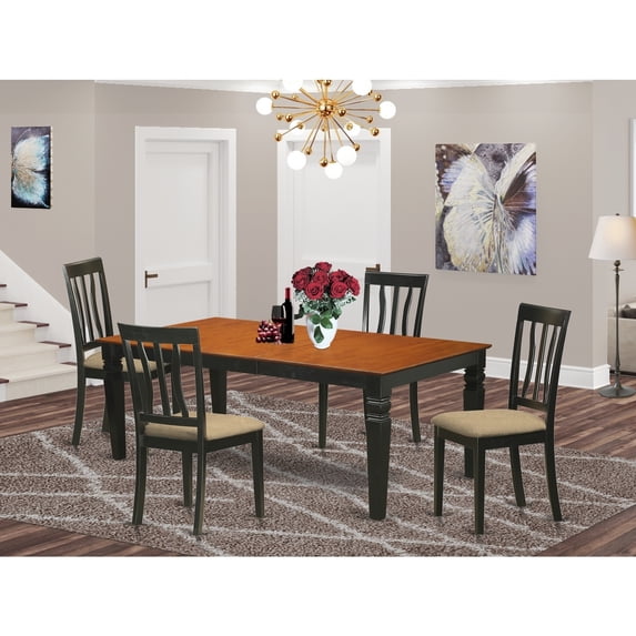 Vintage Dining Table Set - Kitchen Table with 4 Chairs - Modern Farmhouse Style - Black Finish