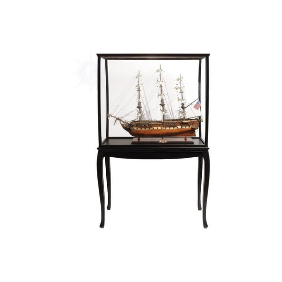 USS Constitution Model Ship Display Case - Vintage Wooden Floor Case - Nautical Decor - 40L x 13.75W x 69H