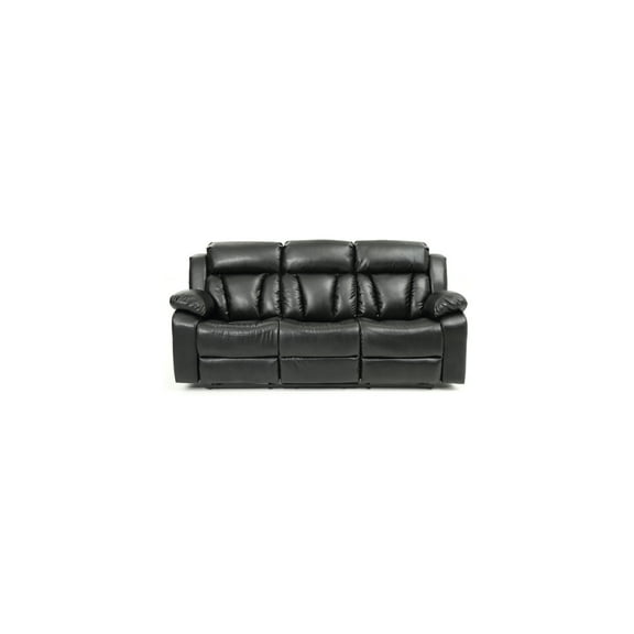 Vogue Faux Leather Reclining Sofa - Black Channel Tufted Design - Padded Arms & Easy Recline