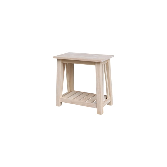 HomeStock Vogue Side Table in Unfinished Parawood with Butcher Block Surface, Clean Silhouette with Open Base, 24W x 14D x 24H, Ready to Finish