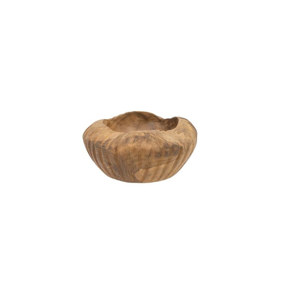 HomeStock Vogue Teak Wood Decorative Bowl with Raised Edges - Unique Brown Teak Bowl for Centerpieces and Accents, 8"Dia. x 4"H