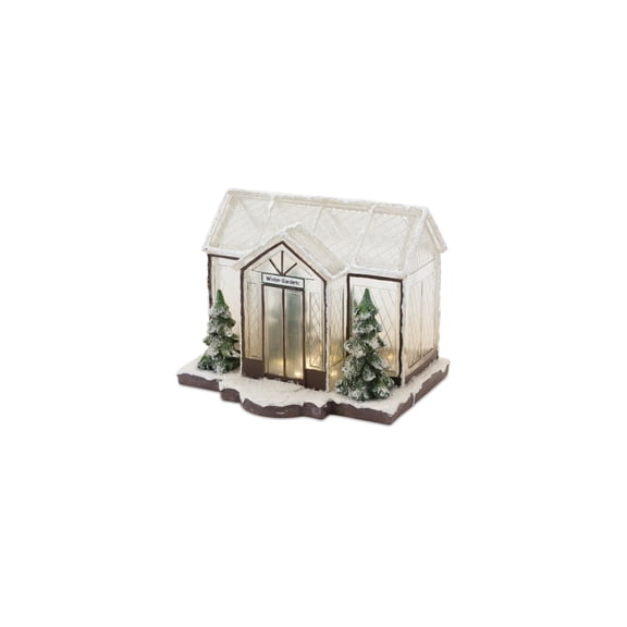 Winter Greenhouse Display - Frosted Glass & Snow Finish - Battery Operated Holiday Decor