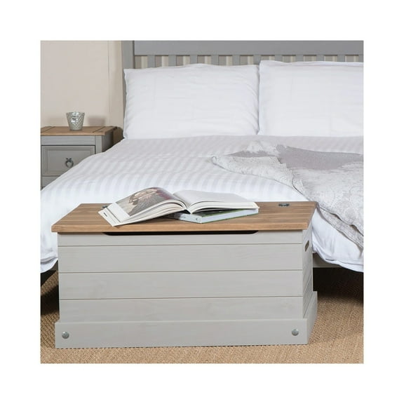 Gray Wood Storage Trunk - Solid Pine Chest, 35" x 19" x 17" - Home Decor Organizer