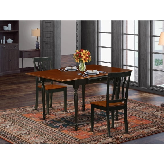 3Pc Dining Set | Kitchen Table & 2 Chairs | Drop Leaf Table | Black & Cherry
