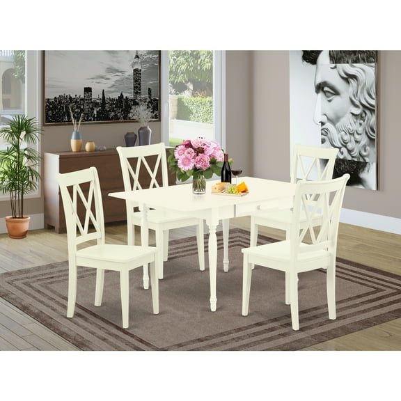 5 Piece Kitchen Table Set with Chairs - Linen White Dinette Set - Drop Leaf Table & Dining Chairs
