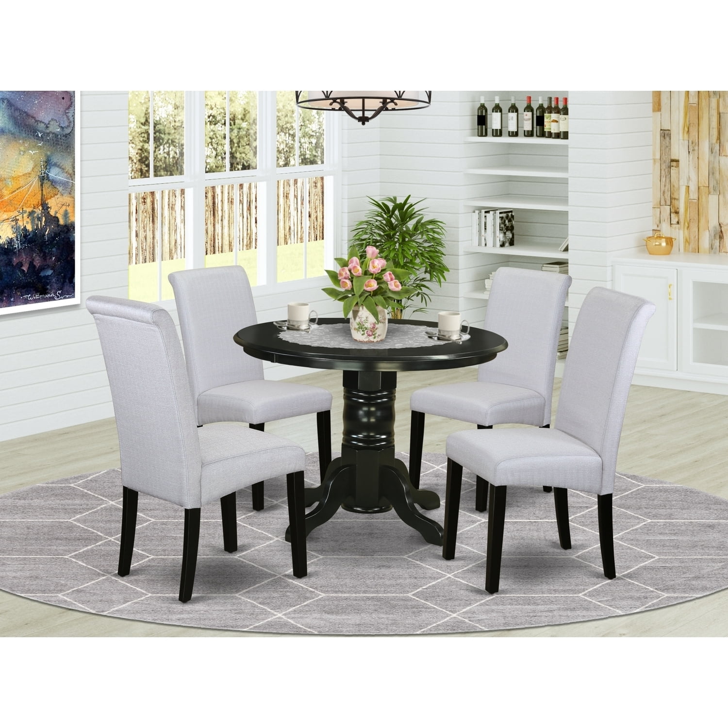 Round Kitchen Table Set - 5 Piece Dining Room Furniture with 4 Linen ...
