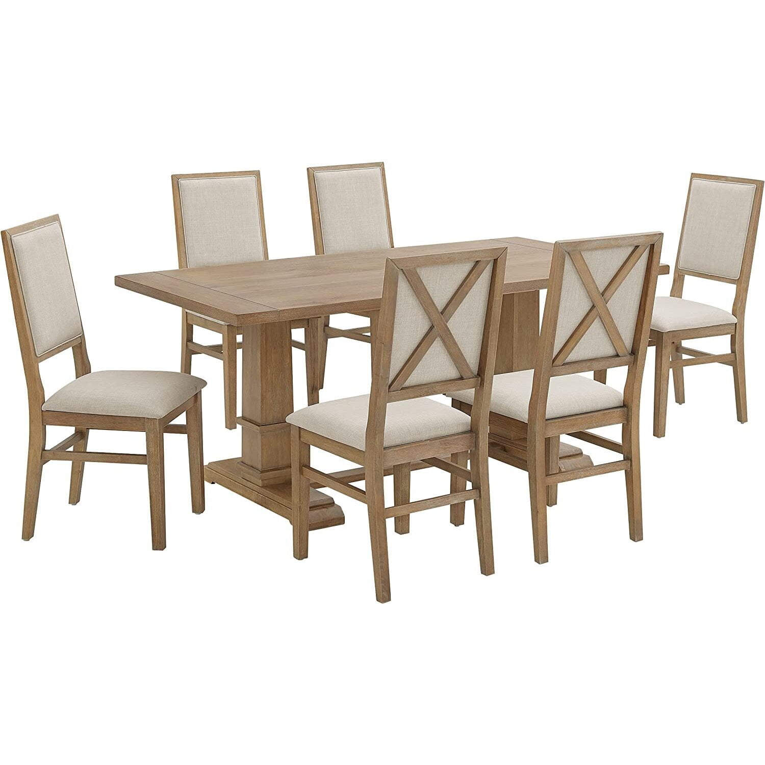 Joanna Rustic Brown 7-Piece Dining Set with Upholstered Chairs