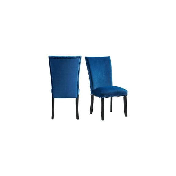HomeStock Zen Zone Tall Back Blue Velvet Side Chair Set, 28"D x 20"W x 41"H, Black Finish on Legs, Chrome, Nail Head Trim, Standard Height, Foam Cushioning