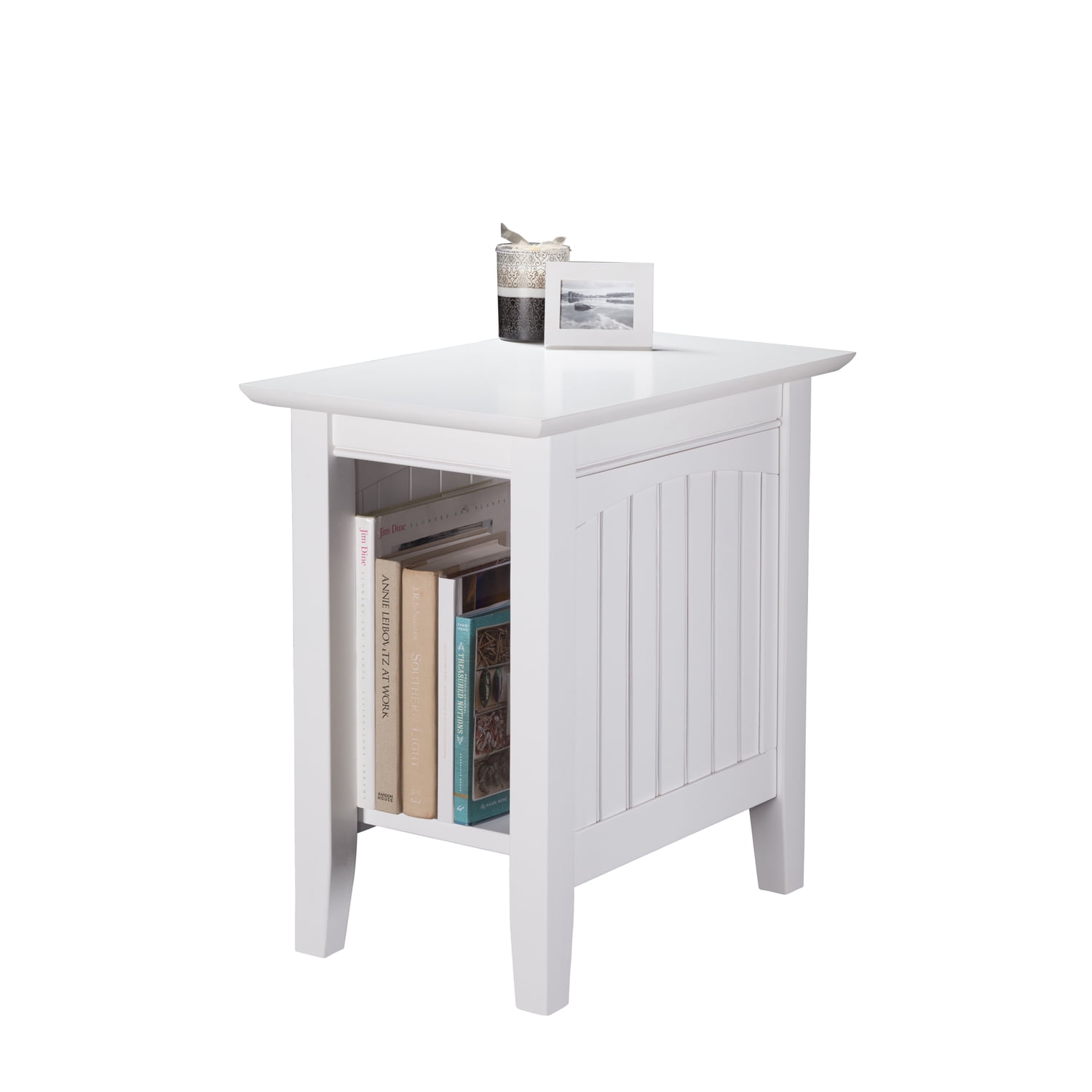 White Solid Wood Rectangular End Table with Shelf