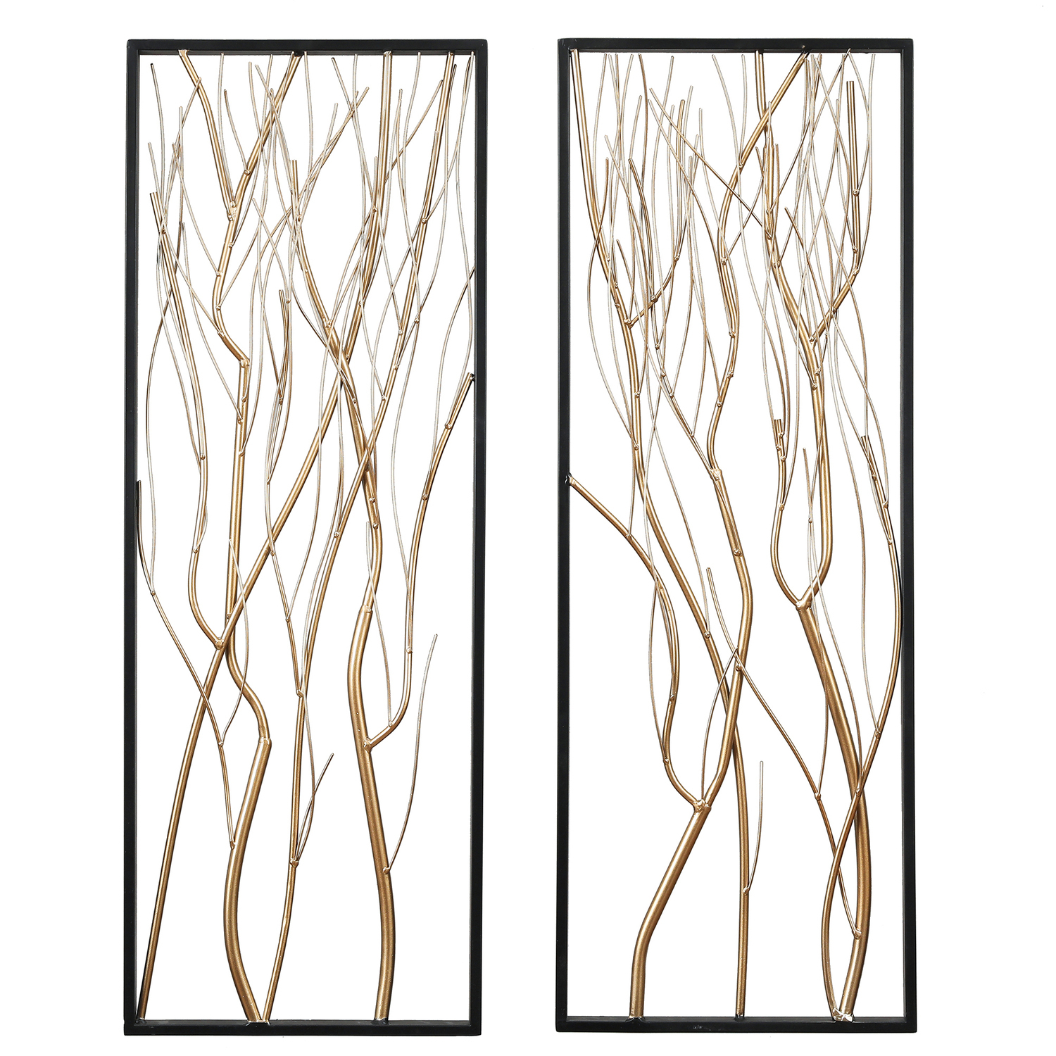 HomeStock Zen Zone Gold Metal Branch Wall Decor, Set Of 2