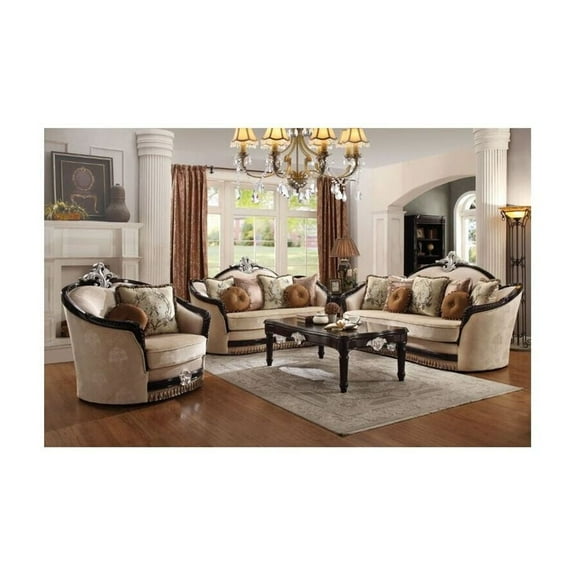 HomeStock Zen Zone Loveseat w/6 Pillows, Tan Fabric & Black