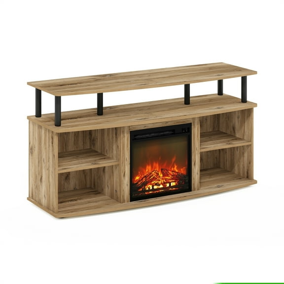 HomeStock Zen Zone Open Shelving Storage Fireplace Entertainment Center For Tv Up To 55 Inch, Flagstaff Oak/Black