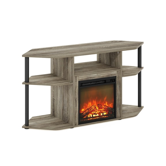 Corner TV Entertainment Center with Fireplace - Open Storage, 55 Inch TV Stand, Modern Design