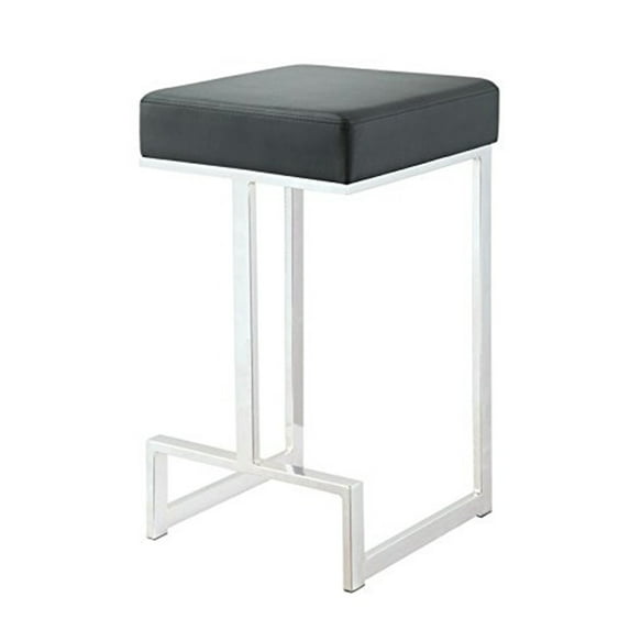Modern Square Stool - 25" Height, Chrome Finish, Padded Black Seat - Stylish Accent Furniture