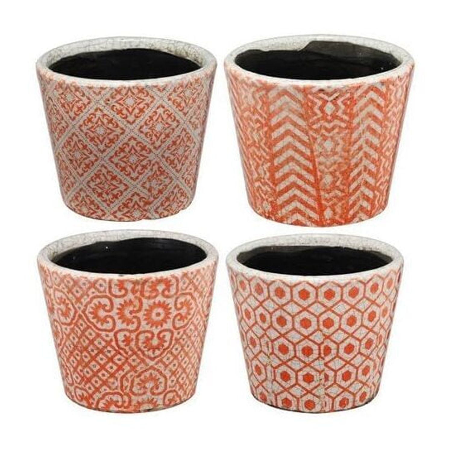 Small Orange and White Terracotta Indoor/Outdoor Planters Set of 4