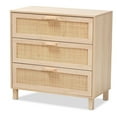 thumbnail image 1 of HomeStockmeless Tradition Mid-Century Modern Light Brown Finished Wood 3-Drawer Storage Chest With Natural Rattan, 1 of 1