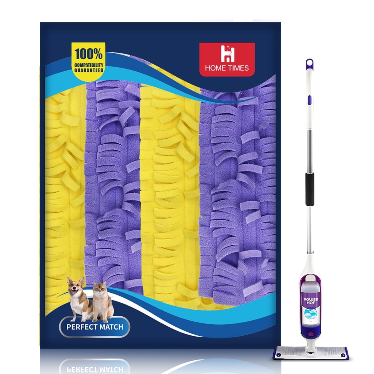 HOME TIMES 4 Pack Reusable Power Mop Refill Pads, Machine Washable Microfiber Mop Heads Compatible with SwifferPower Mop, Dry & Wet Dual Use