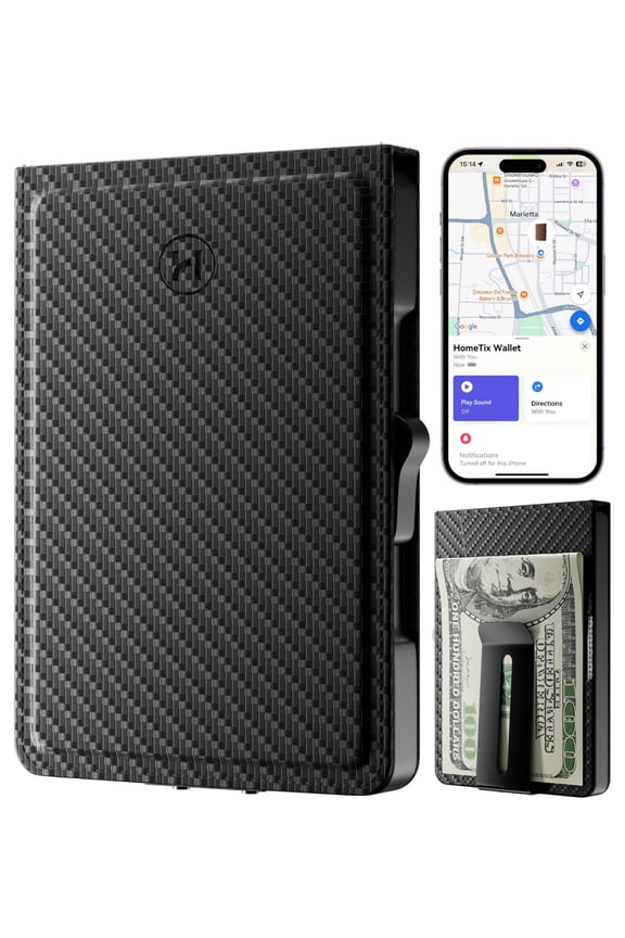 Smart Wallet for Men with Apple Find My Tracker (iOS Only), RFID Blocking, 8-Card Pop Up Card Holder with Money Clip, ID Window, Slim, Minimalist, with Gift Box, Black Carbon Fiber Y101