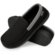 HOME TOP HomeTop Men's Comfort Memory Foam Moccasin Slippers Breathable Cotton Knit Terry Cloth House Shoes