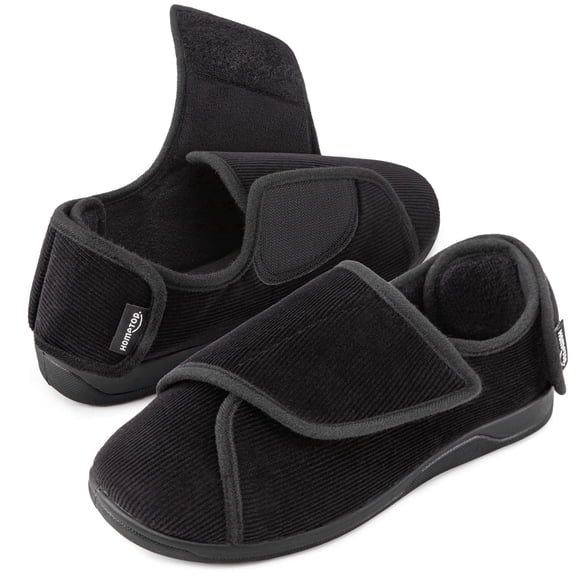 HomeTop Men's Corded Velveteen Adjustable Hook And Loop Closed-back Slippers Black,44