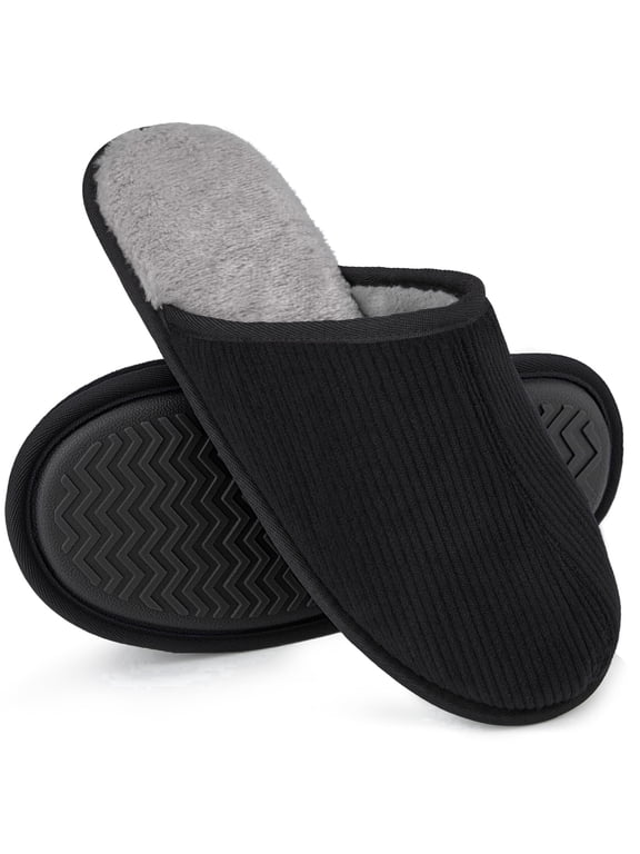 Men's Slippers with Memory Foam and Non-Slip Rubber Sole Charcoal Black,9-10 US